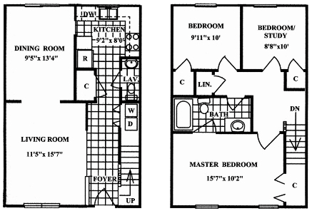 Floor plan for 3 beds, 1.5 baths, 1175 sqft